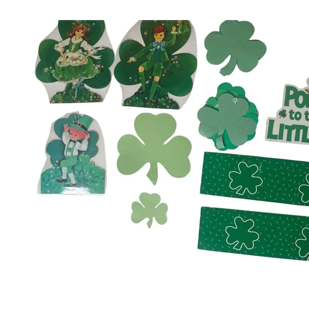 Vtg Cardboard Cut Out Cards St Patricks Day Irish Bulletin Board Decorations Lot